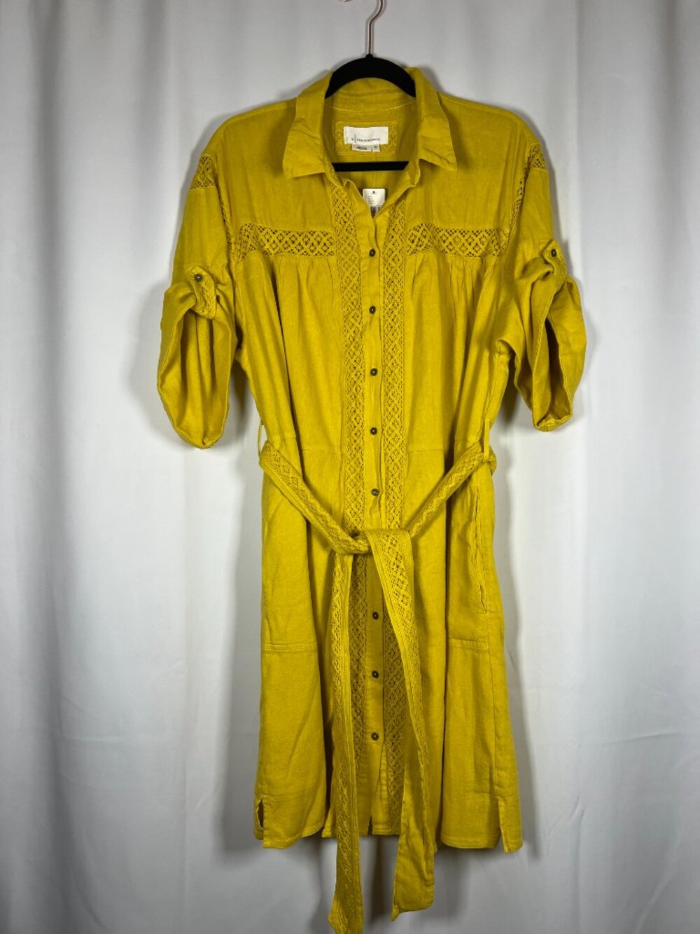 NWT Anthropologie Button-Down Tie Shirt Dress in Gold